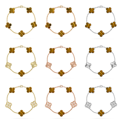 [⭐Lioran] CLOVER 5 MOTIFS TIGER EYE BRACELET COLLECTION