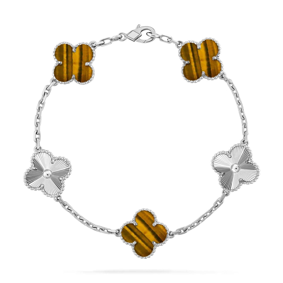 [⭐Lioran] CLOVER 5 MOTIFS TIGER EYE BRACELET COLLECTION