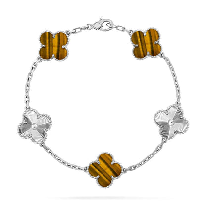 [⭐Lioran] CLOVER 5 MOTIFS TIGER EYE BRACELET COLLECTION
