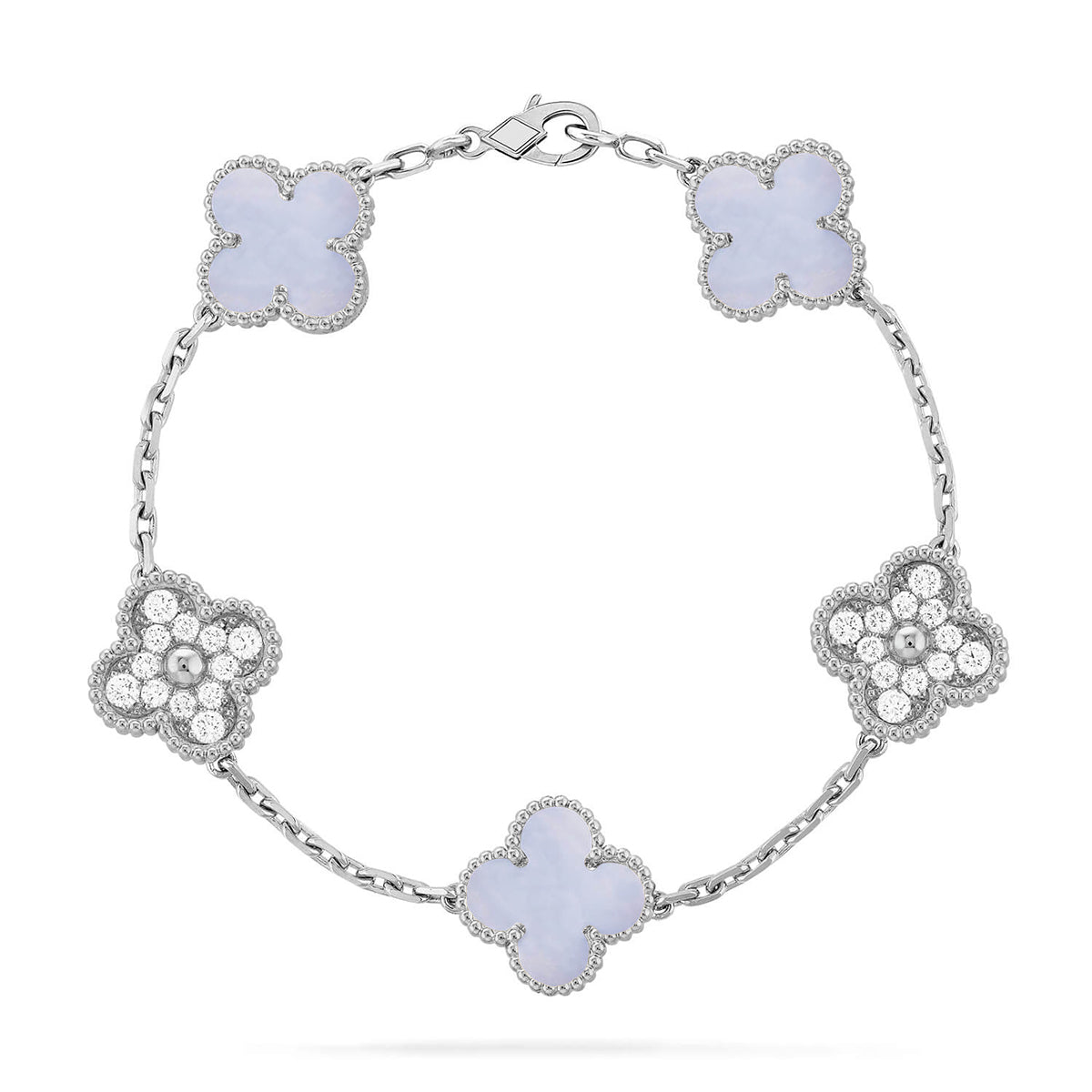 [⭐Lioran] CLOVER 5 MOTIF PURPLE CHALCEDONY BRACELET COLLECTION
