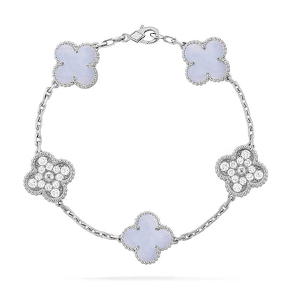 [⭐Lioran] CLOVER 5 MOTIF PURPLE CHALCEDONY BRACELET COLLECTION