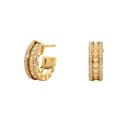 [⭐Lioran]ZERO 1 ROCK GOLD EARRINGS WITH STUDDED SPIRAL AND PAVED DIAMONDS