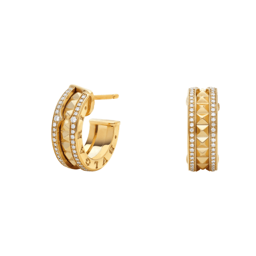 [⭐Lioran]ZERO 1 ROCK GOLD EARRINGS WITH STUDDED SPIRAL AND PAVED DIAMONDS
