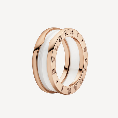 [⭐Lioran]ZERO 1 TWO-BAND LOOPS AND WHITE CERAMIC SPIRAL PINK GOLD RING