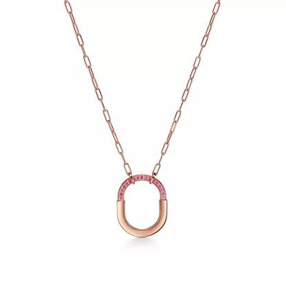 [Lioran]LOCK MEDIUM PENDANT PINK DIAMOND PINK GOLD NECKLACE