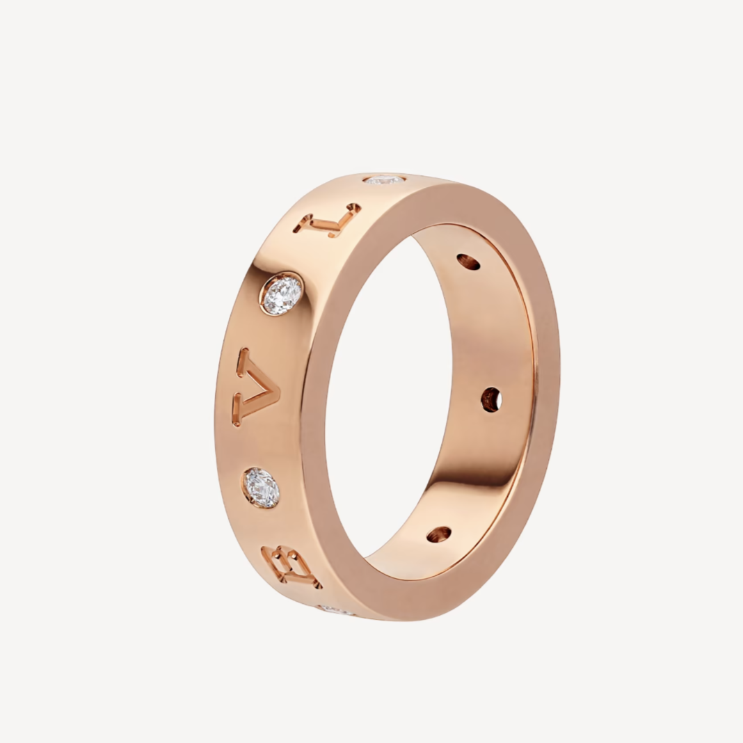 [⭐Lioran]ZERO 1 ESSENTIAL PINK GOLD BAND WITH DIAMONDS RING