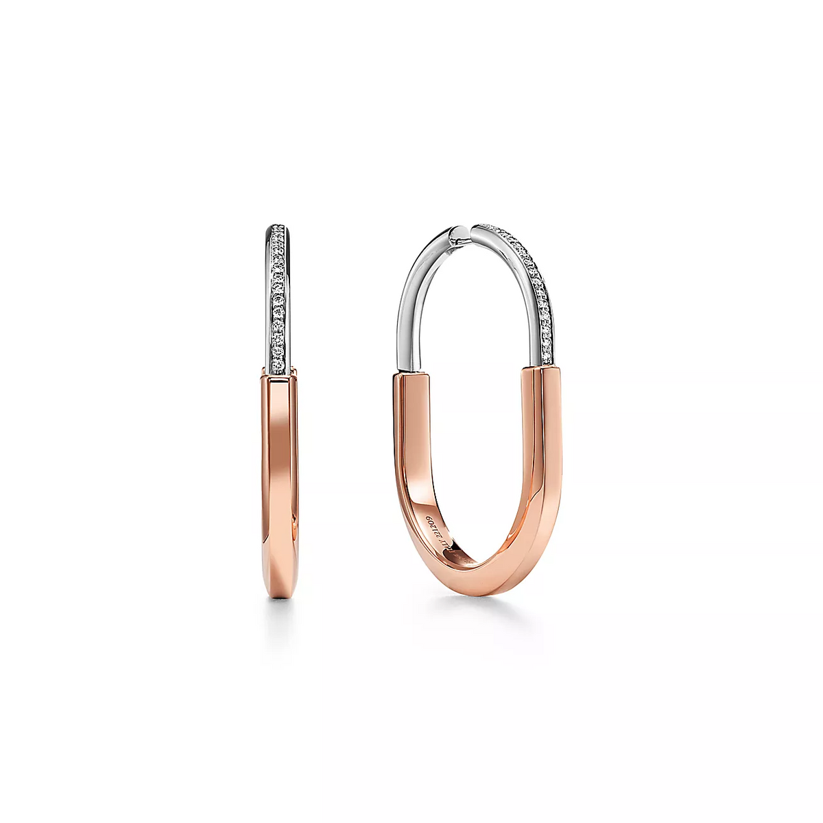 [Lioran]LOCK EARRINGS ROSE AND WHITE GOLD DIAMONDS EXTRA LARGE