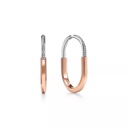 [Lioran]LOCK EARRINGS ROSE AND WHITE GOLD DIAMONDS EXTRA LARGE
