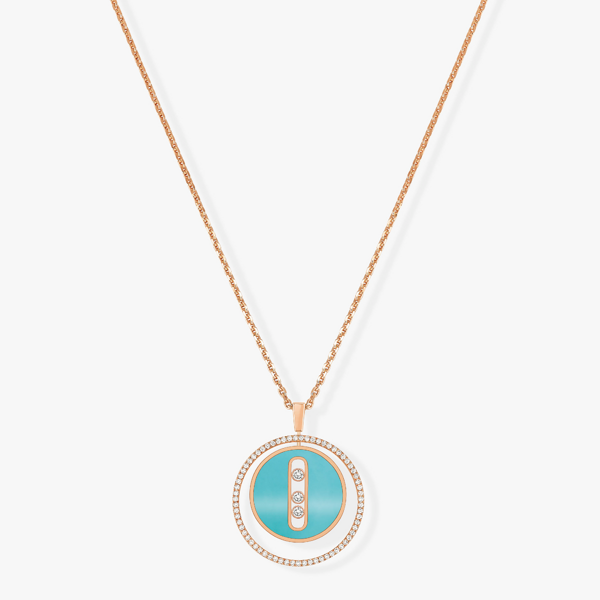 [⭐Lioran]Demo MOVE 3 DIAMONDS TURQUOISE PINK GOLD DIAMOND NECKLACE