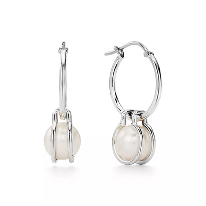 [Lioran]PEARL HOOP SILVER EARRINGS