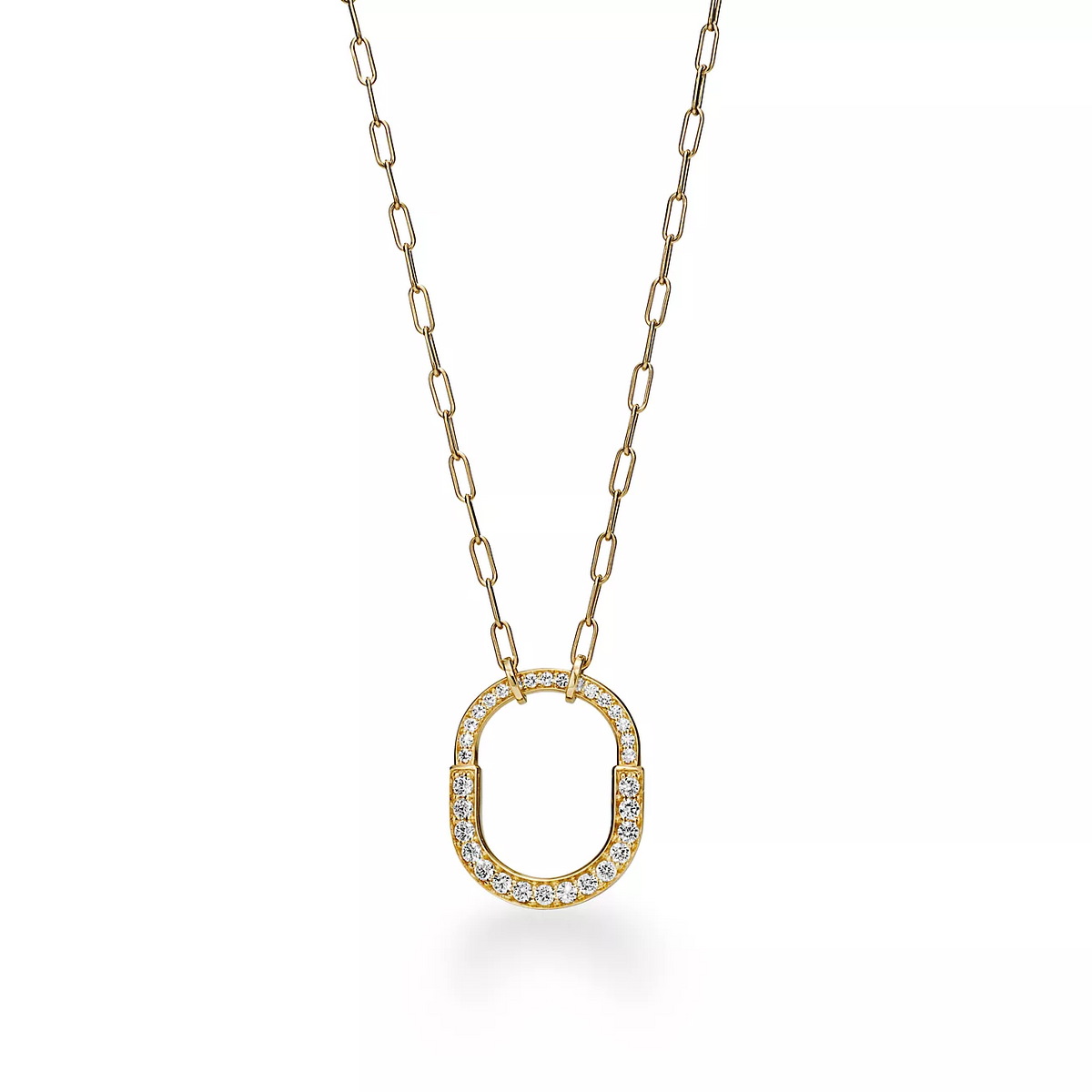 [Lioran]LOCK NECKLACE MEDIUM PENDANT GOLD PAVED DIAMONDS