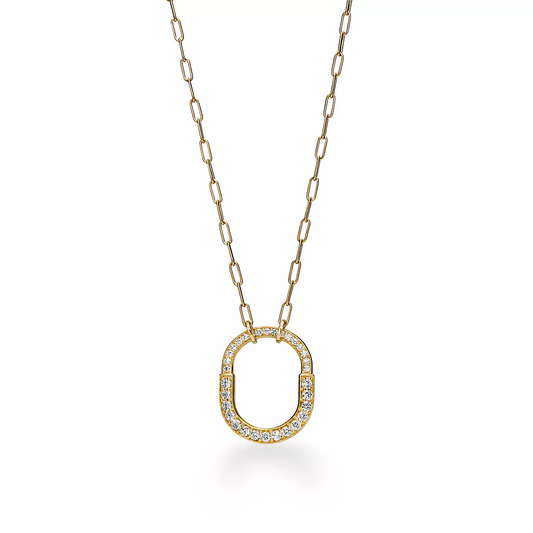 [Lioran]LOCK NECKLACE MEDIUM PENDANT GOLD PAVED DIAMONDS