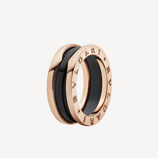 [⭐Lioran]ZERO 1 TWO-BAND LOOPS AND BLACK CERAMIC PINK GOLD RING
