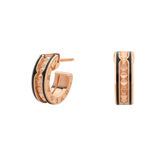 [⭐Lioran]ZERO 1 ROCK PINK GOLD EARRINGS WITH STUDDED SPIRAL AND BLACK CERAMIC