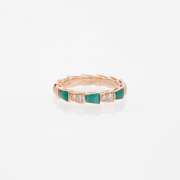 [⭐Lioran]SERPENTI RING PINK GOLD MALACHITE DIAMOND 3MM