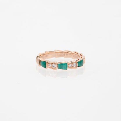 [⭐Lioran]SERPENTI RING PINK GOLD MALACHITE DIAMOND 3MM
