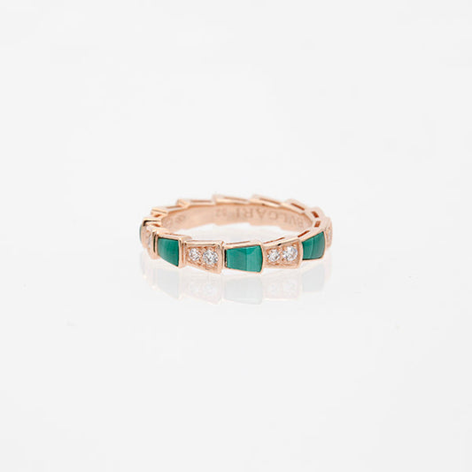 [⭐Lioran]SERPENTI RING PINK GOLD MALACHITE DIAMOND 3MM
