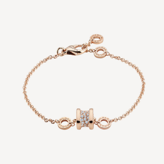 [⭐Lioran]ZERO 1 SOFT PINK GOLD WITH PAVED DIAMONDS ON THE SPIRAL BRACELET
