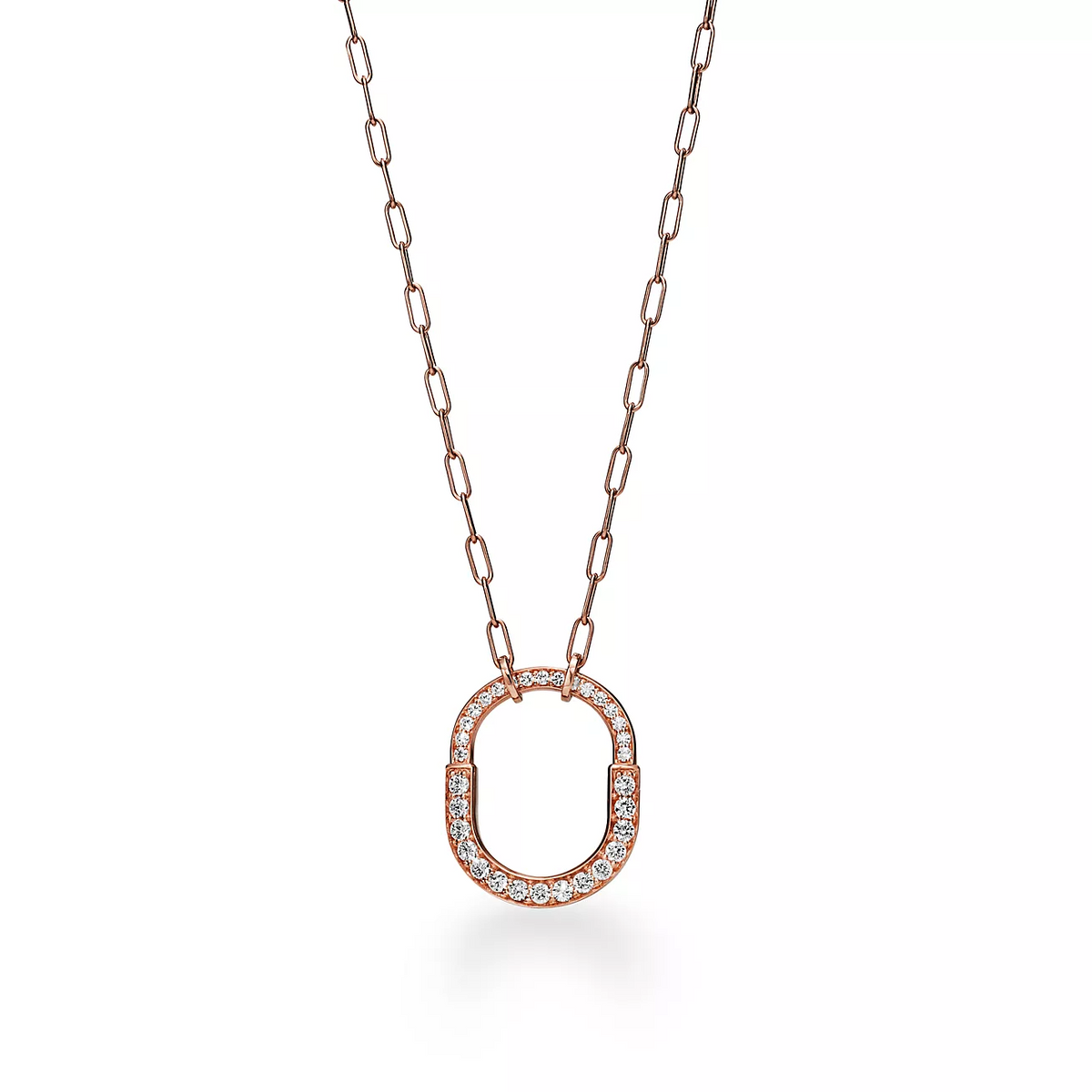[Lioran]LOCK NECKLACE MEDIUM PENDANT PINK GOLD PAVED DIAMONDS