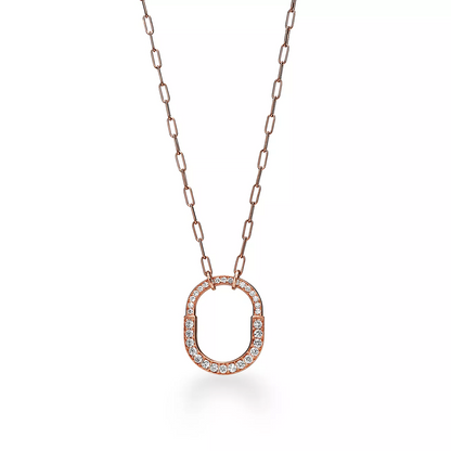 [Lioran]LOCK NECKLACE MEDIUM PENDANT PINK GOLD PAVED DIAMONDS