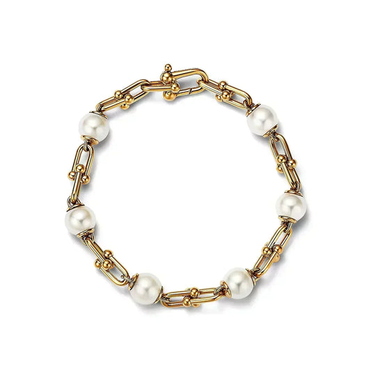 [Lioran]LINK BRACELET GOLD WITH FRESHWATER PEARLS