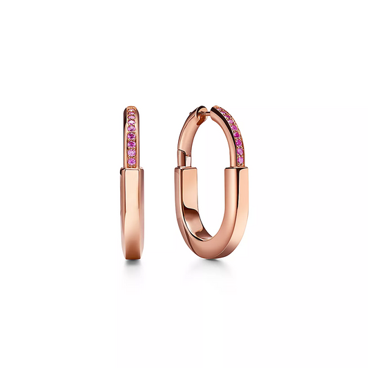 [Lioran]LOCK MEDIUM PINK DIAMOND PINK GOLD EARRINGS