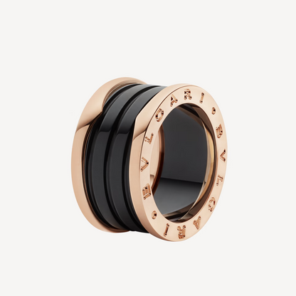 [⭐Lioran]ZERO 1 FOUR-BAND LOOPS AND BLACK CERAMIC SPIRAL PINK GOLD RING