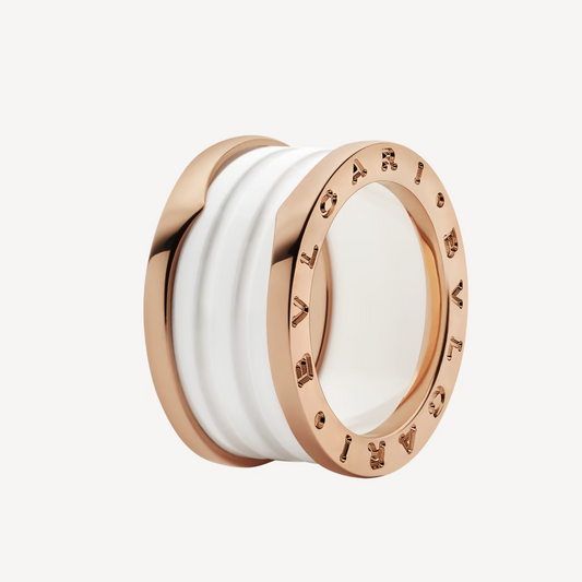[⭐Lioran]ZERO 1 FOUR-BAND LOOPS AND WHITE CERAMIC SPIRAL PINK GOLD RING