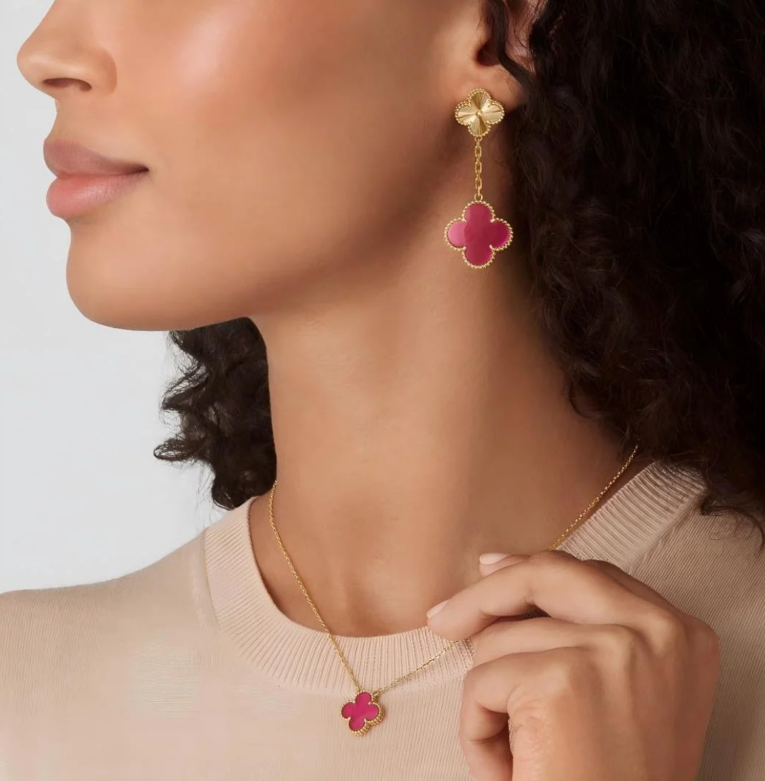 [⭐Lioran] NEW CLOVER 15MM PINK ENAMEL NECKLACE