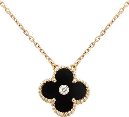 [⭐Lioran]CLOVER 15MM DIAMOND ONYX NECKLACE