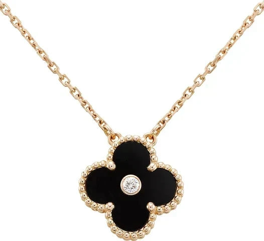 [⭐Lioran]CLOVER 15MM DIAMOND ONYX NECKLACE