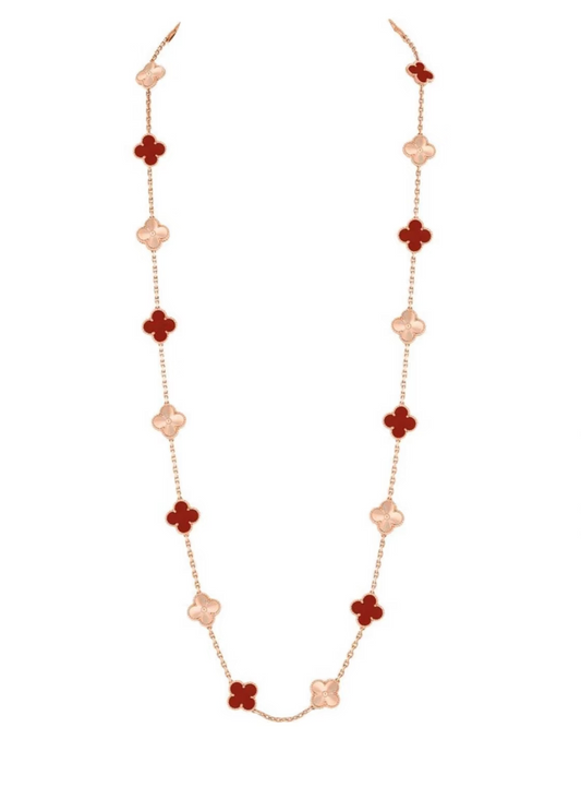 [⭐Lioran]CLOVER 20 MOTIFS LASER CARNELIAN NECKLACE