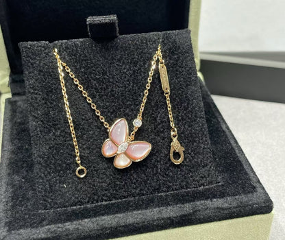 [⭐Lioran]BUTTERFLY PINK MOTHER-OF-PEARL DIAMOND NECKLACE