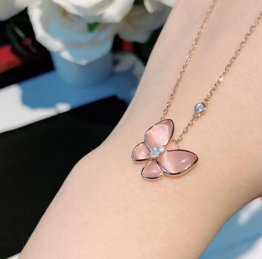 [⭐Lioran]BUTTERFLY PINK MOTHER-OF-PEARL DIAMOND NECKLACE