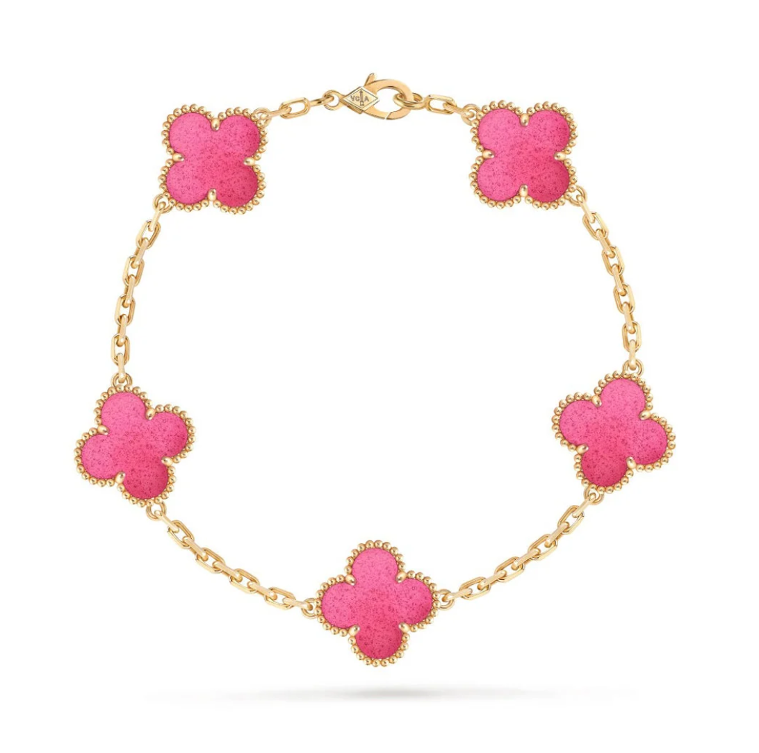 [⭐Lioran]NEW CLOVER 5 MOTIFS PINK ENAMEL BRACELET