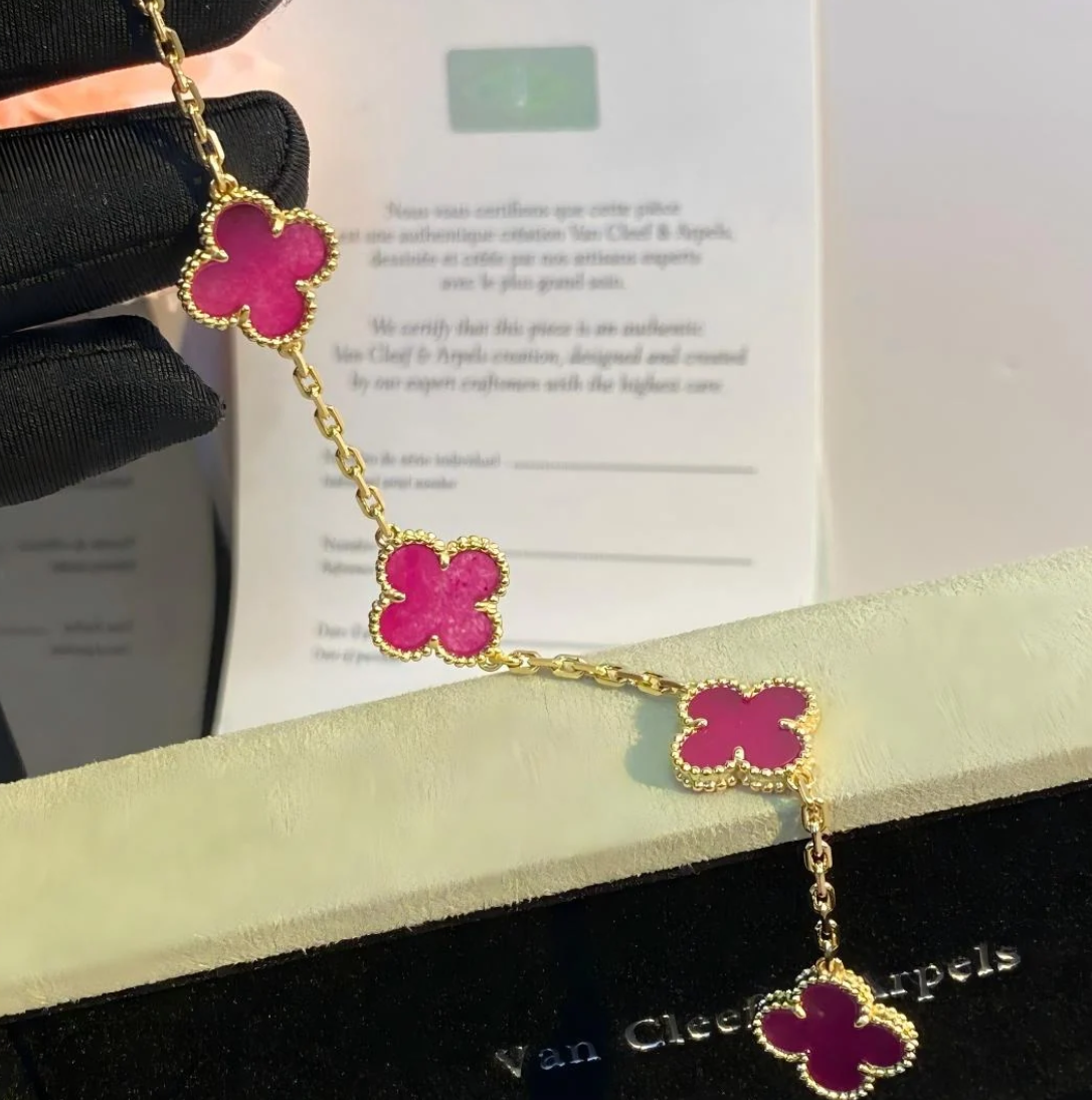 [⭐Lioran]NEW CLOVER 5 MOTIFS PINK ENAMEL BRACELET