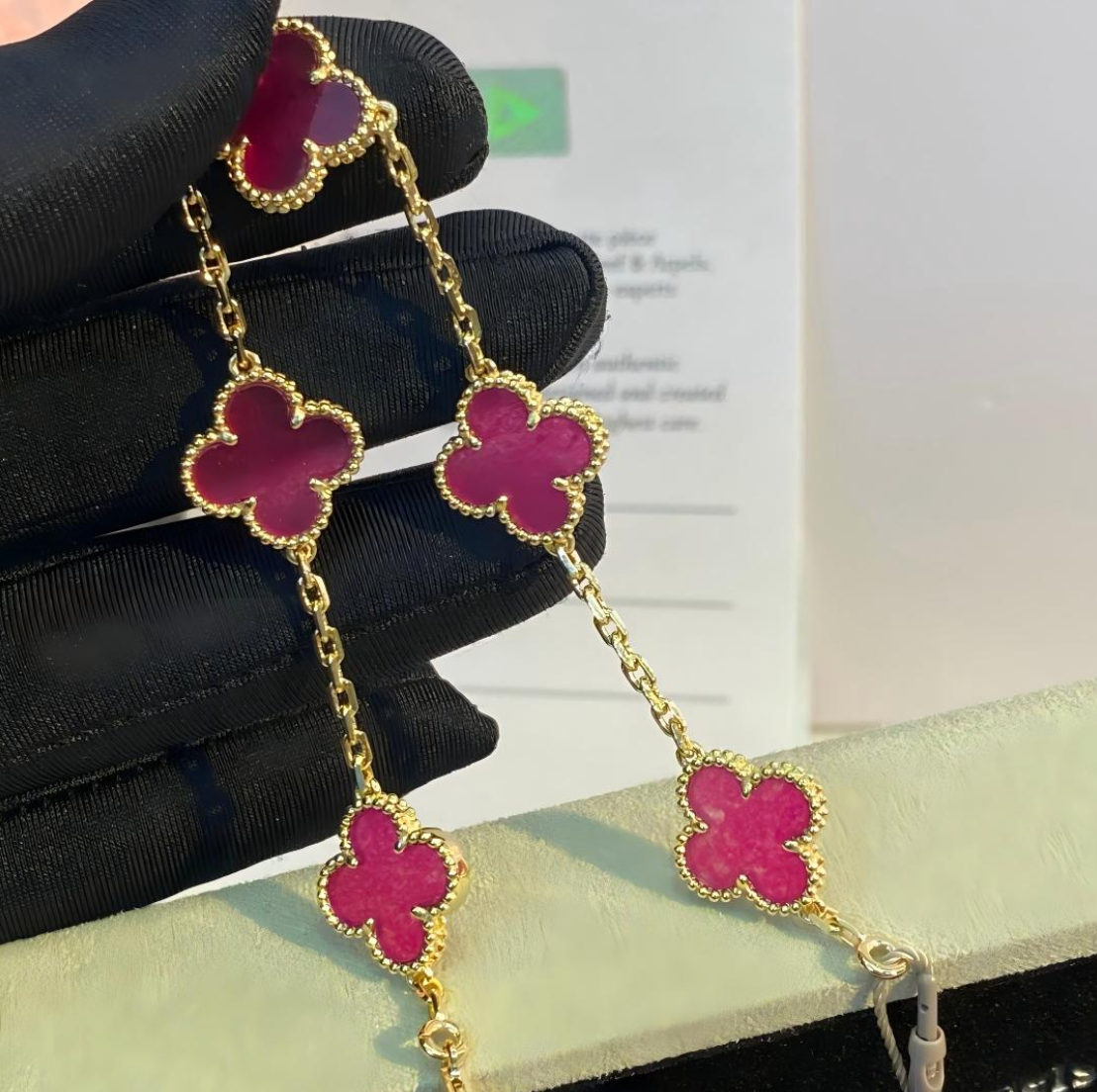 [⭐Lioran]NEW CLOVER 5 MOTIFS PINK ENAMEL BRACELET