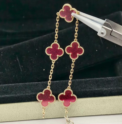 [⭐Lioran]NEW CLOVER 5 MOTIFS PINK ENAMEL BRACELET