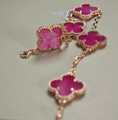 [⭐Lioran]NEW CLOVER 5 MOTIFS PINK ENAMEL BRACELET