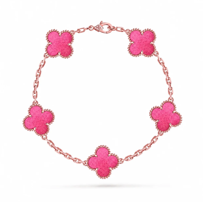 [⭐Lioran]NEW CLOVER 5 MOTIFS PINK ENAMEL BRACELET