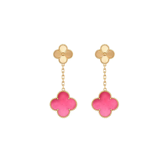 [⭐Lioran]NEW CLOVER 2 MOTIF PINK ENAMEL EARRINGS