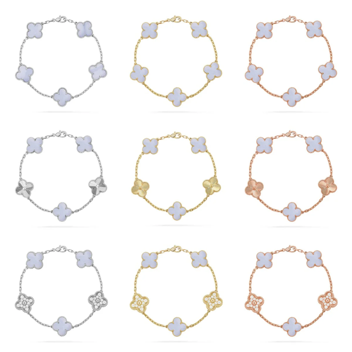 [⭐Lioran] CLOVER 5 MOTIF PURPLE CHALCEDONY BRACELET COLLECTION