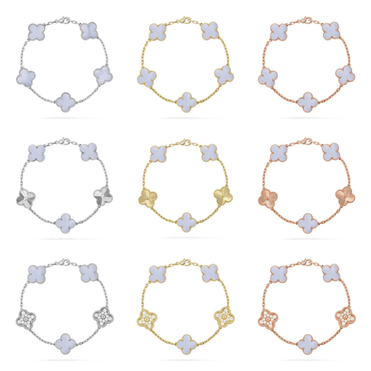 [⭐Lioran] CLOVER 5 MOTIF PURPLE CHALCEDONY BRACELET COLLECTION
