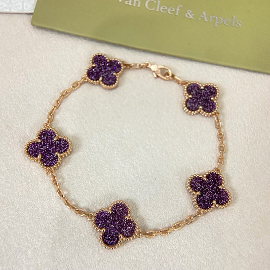 [⭐Lioran]NEW PURPLE SAND-GOLD FOUR-LEAF CLOVER 5-FLOWER BRACELET