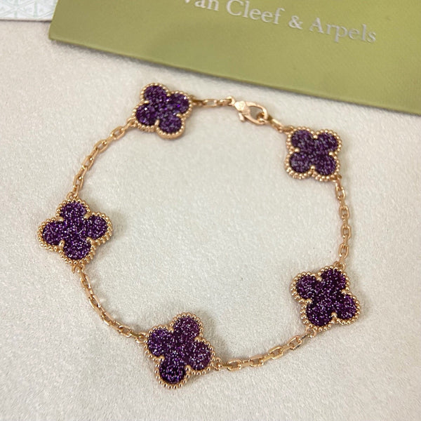 [⭐Lioran]NEW PURPLE SAND-GOLD FOUR-LEAF CLOVER 5-FLOWER BRACELET