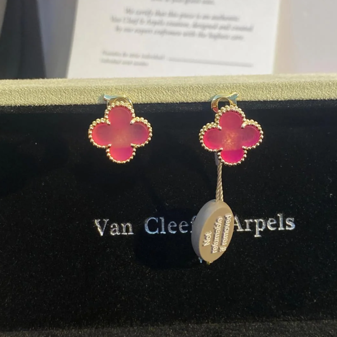 [⭐Lioran]NEW CLOVER 15MM PINK ENAMEL STUD EARRINGS