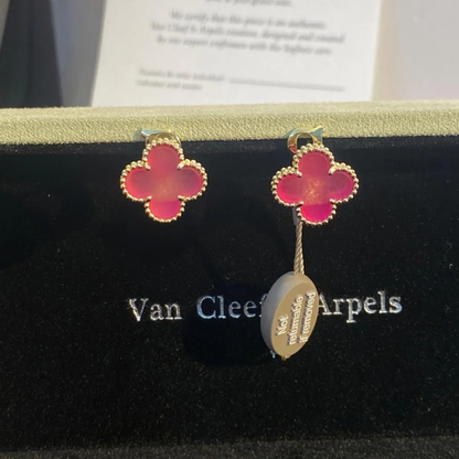 [⭐Lioran]NEW CLOVER 15MM PINK ENAMEL STUD EARRINGS