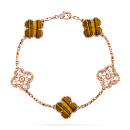 [⭐Lioran] CLOVER 5 MOTIFS TIGER EYE BRACELET COLLECTION
