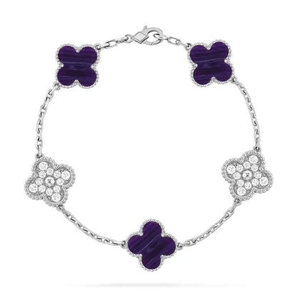 [⭐Lioran]CLOVER 5 MOTIF PURPLE STRIPES BRACELET COLLECTION