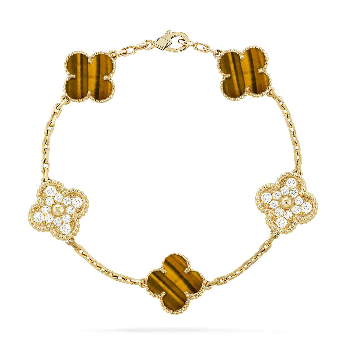 [⭐Lioran] CLOVER 5 MOTIFS TIGER EYE BRACELET COLLECTION